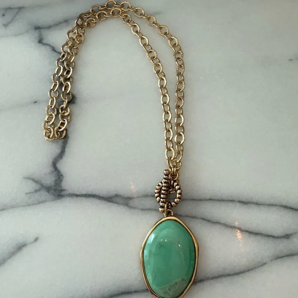 Studio Barse Gold Chain Necklace with Teal Green Stone Pendant